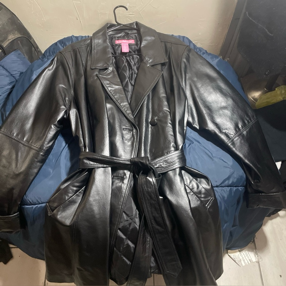 Woman Within Black Leather Trench Coat